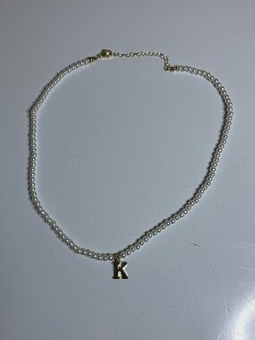 White Pearl Letter "K" Necklace | Gold Tone Initial Jewelry